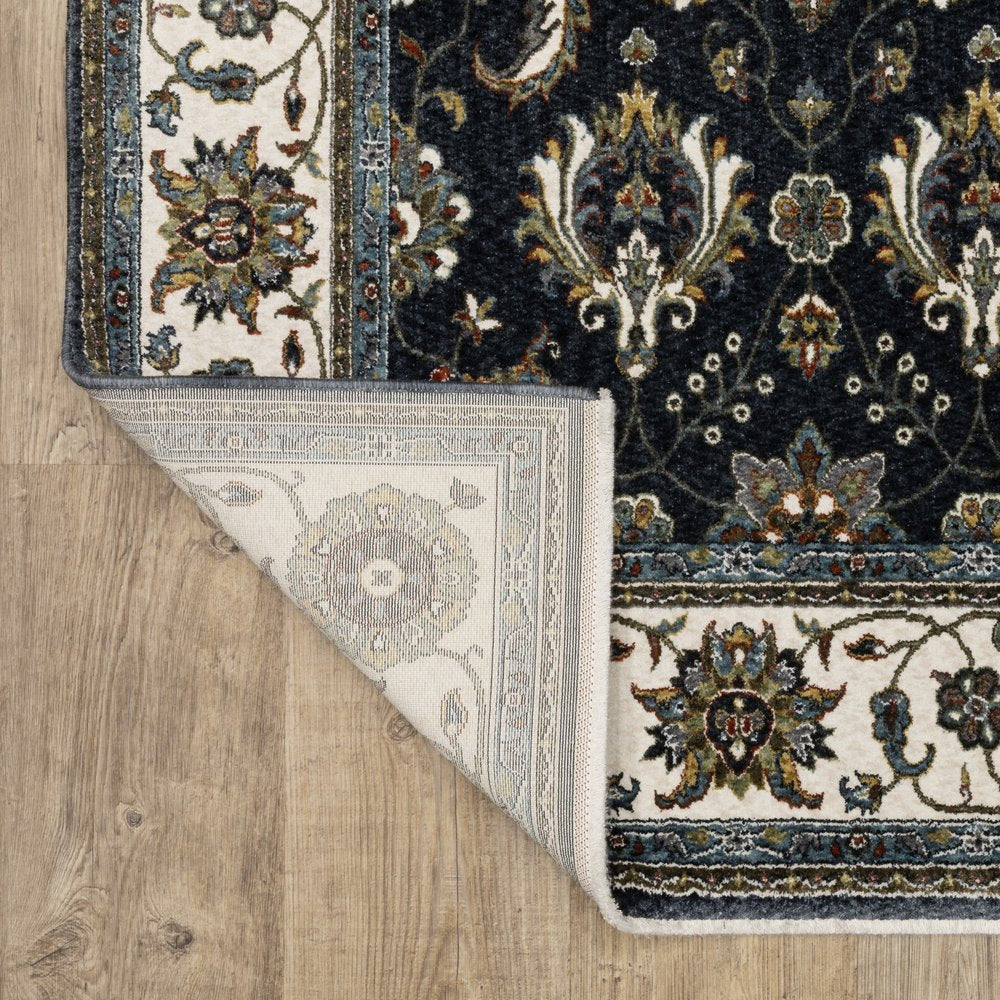 8' X 11' Blue And Ivory Oriental Area Rug With Fringe