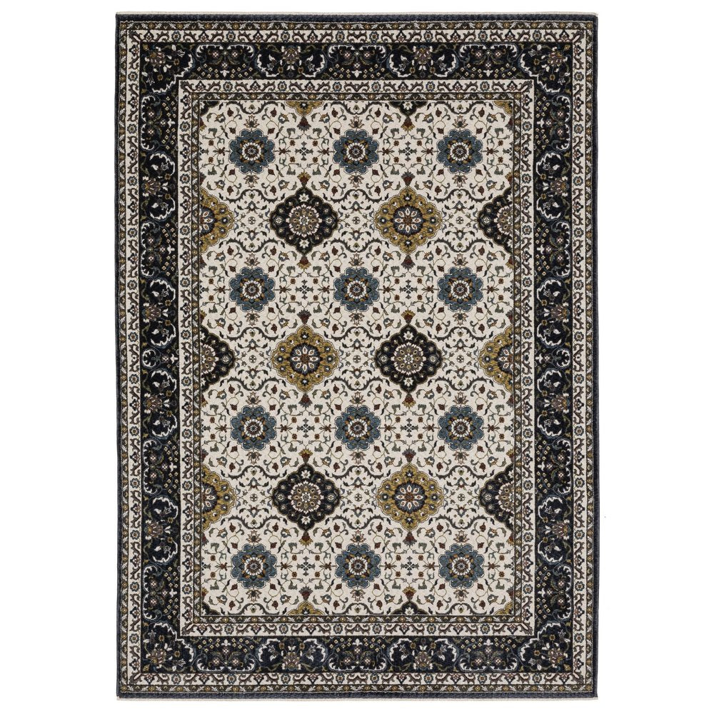 8' X 11' Ivory Medallion Area Rug With Fringe