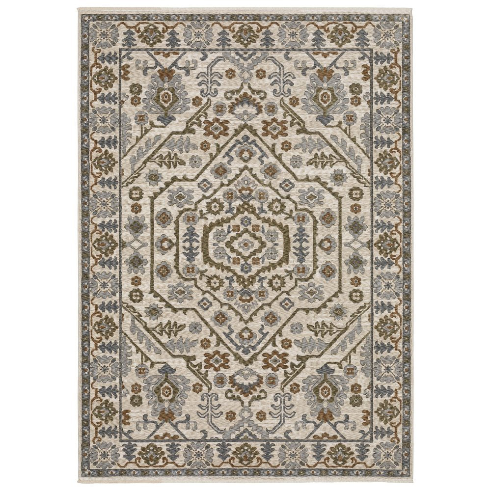 8' X 11' Ivory And Rust Floral Area Rug With Fringe