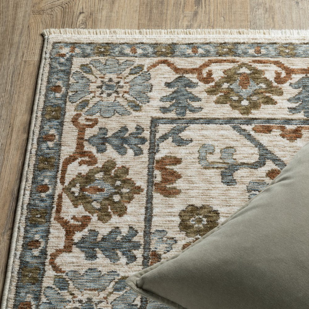 8' X 11' Ivory And Rust Floral Area Rug With Fringe
