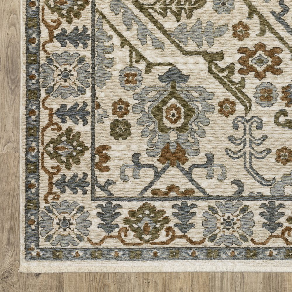 8' X 11' Ivory And Rust Floral Area Rug With Fringe