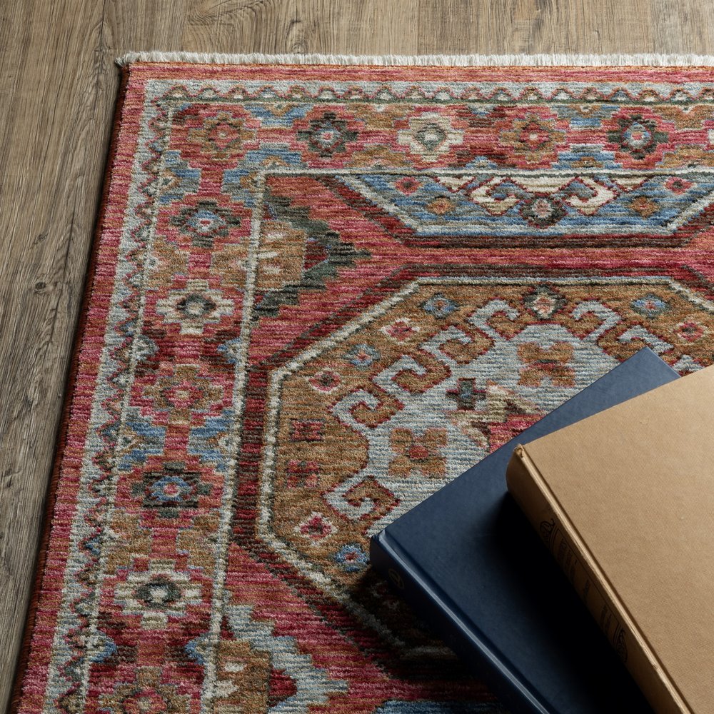 8' X 11' Pink And Red Medallion Area Rug With Fringe