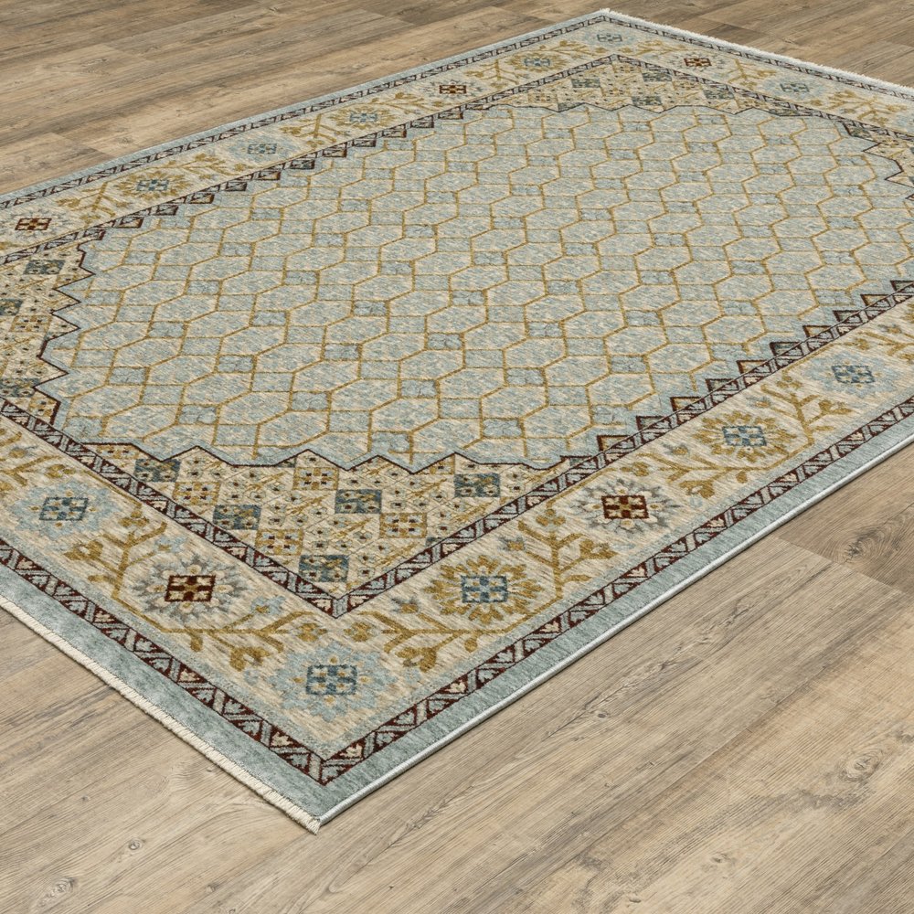 8' X 11' Gold Oriental Area Rug With Fringe