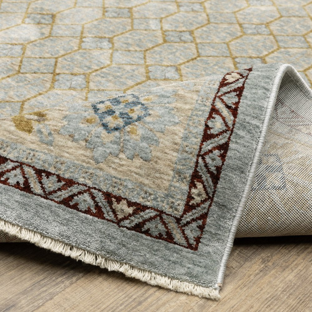 8' X 11' Gold Oriental Area Rug With Fringe