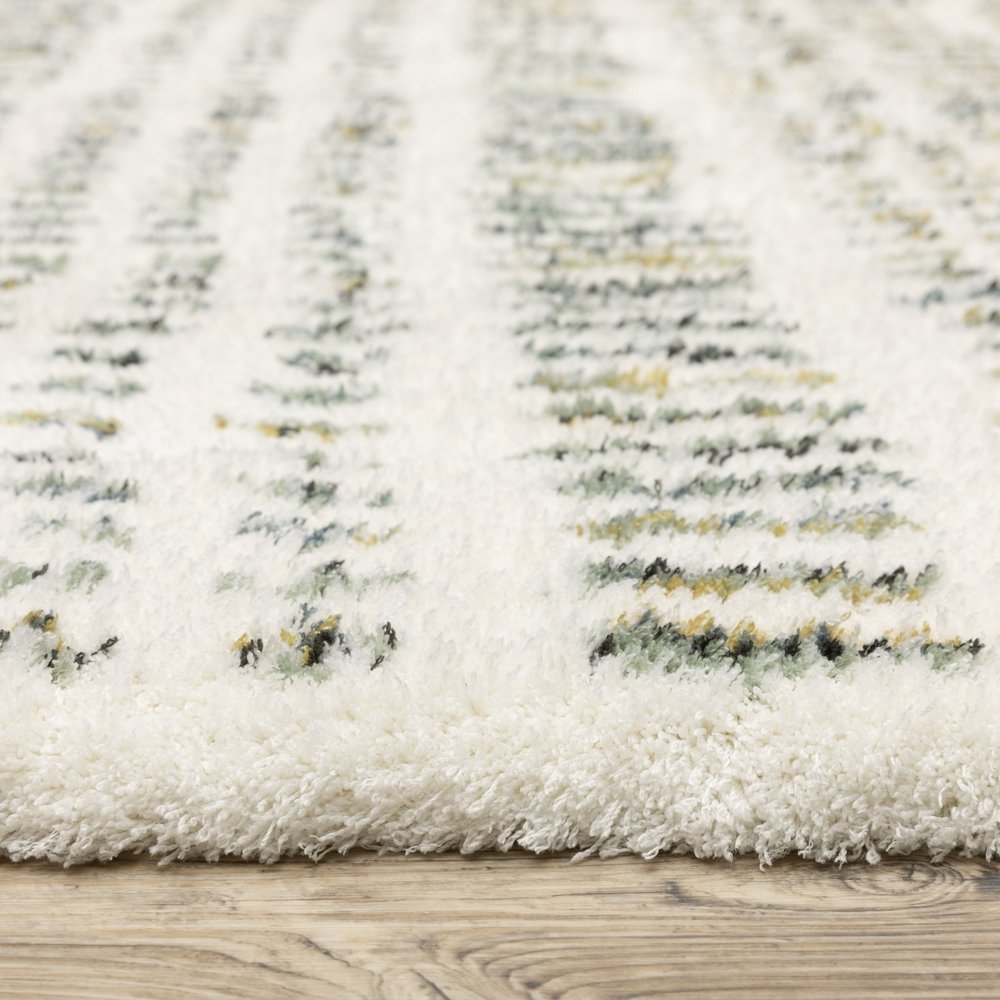 8' X 11' Ivory Gold And Gray Striped Area Rug