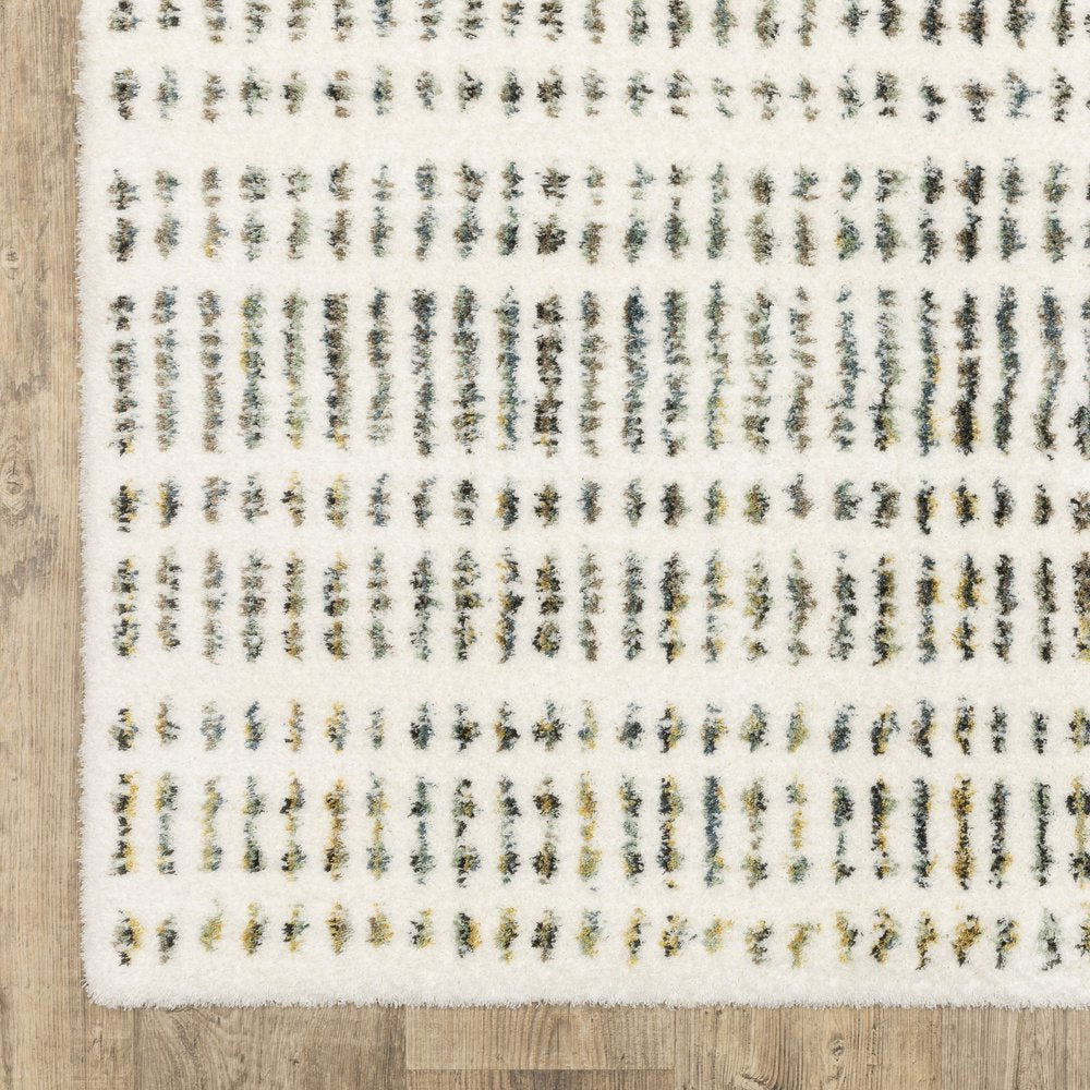 8' X 11' Ivory Gold And Gray Striped Area Rug