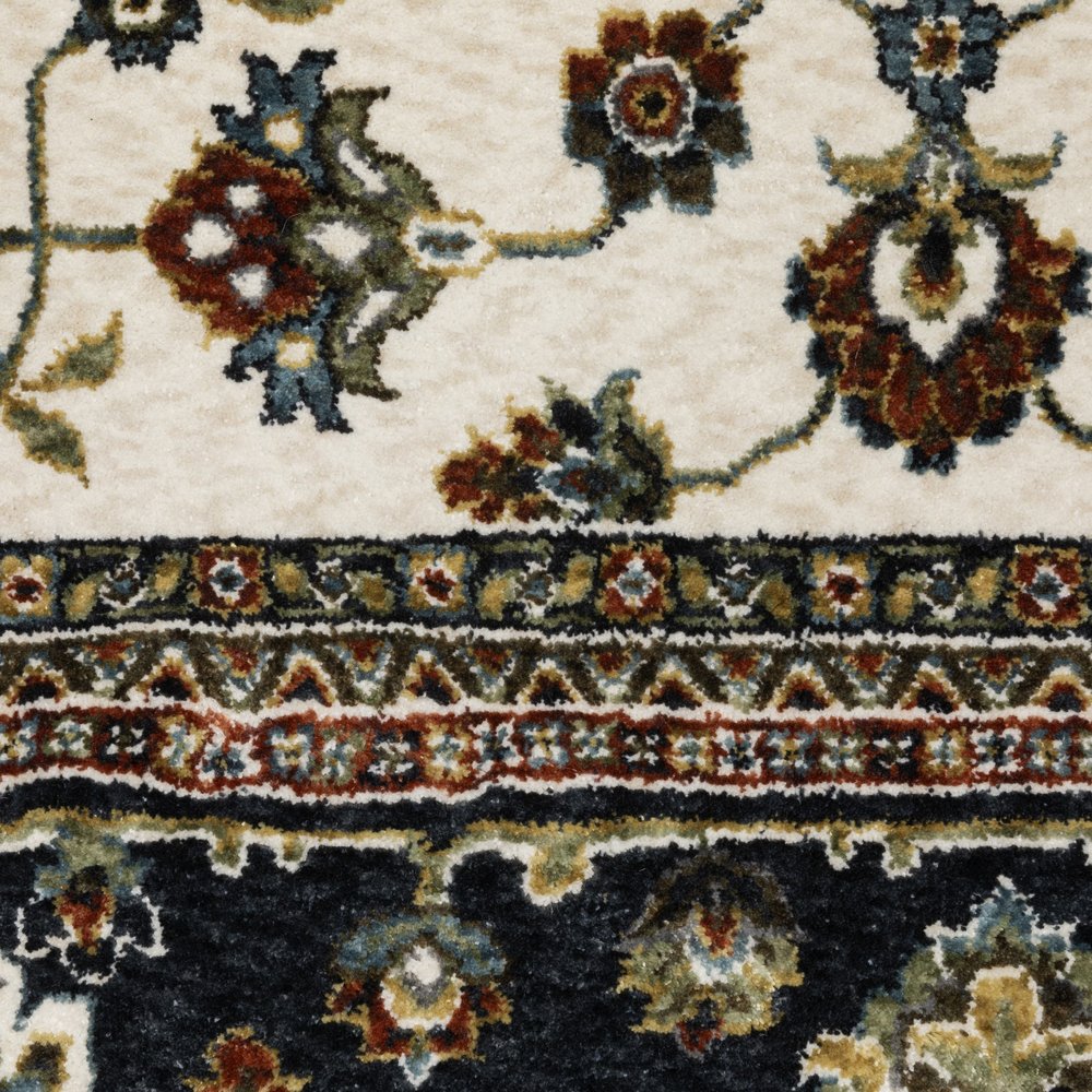 8' Ivory Oriental Runner Rug With Fringe