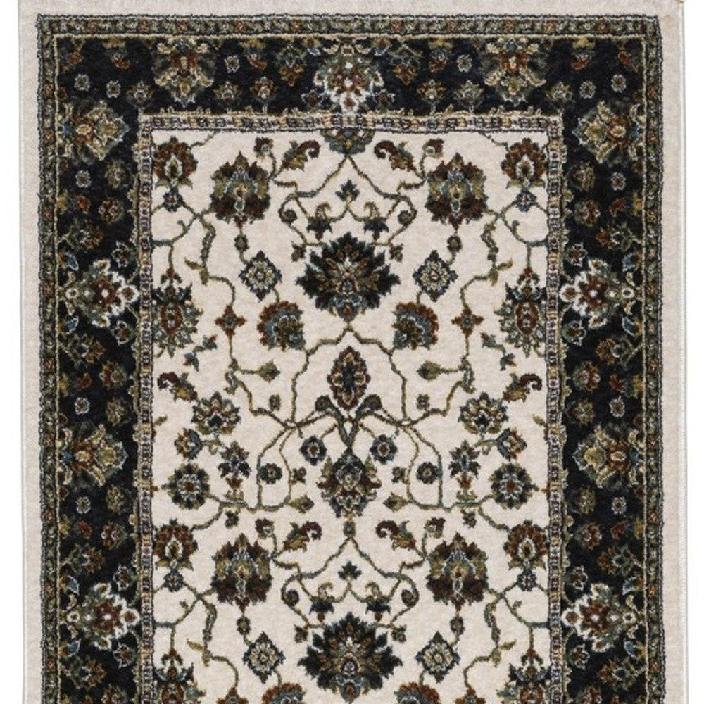 8' Ivory Oriental Runner Rug With Fringe