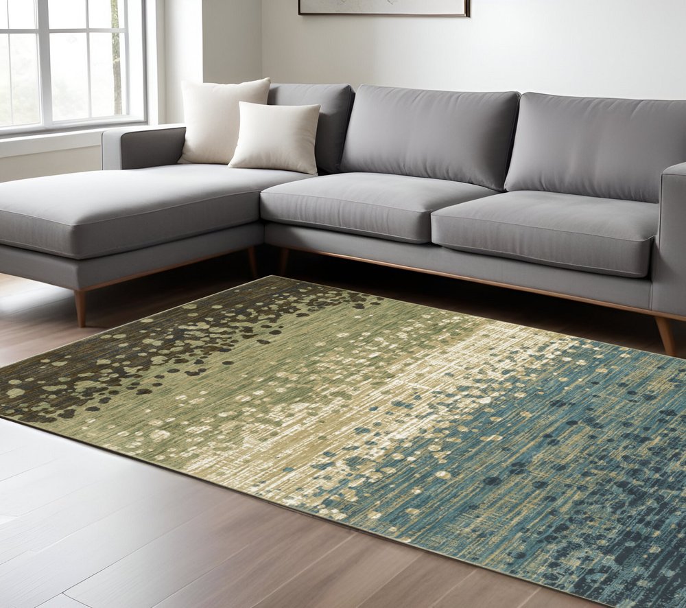 8' X 11' Blue And Brown Abstract Area Rug