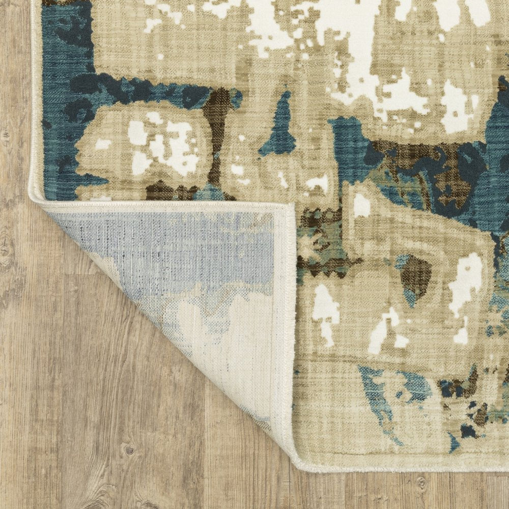 8' X 11' Beige Brown And Blue Abstract Area Rug