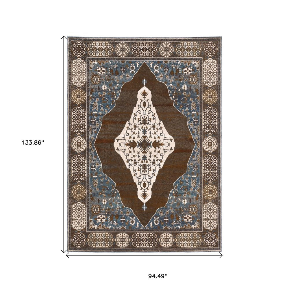 8' X 11' Gray And Blue Medallion Area Rug