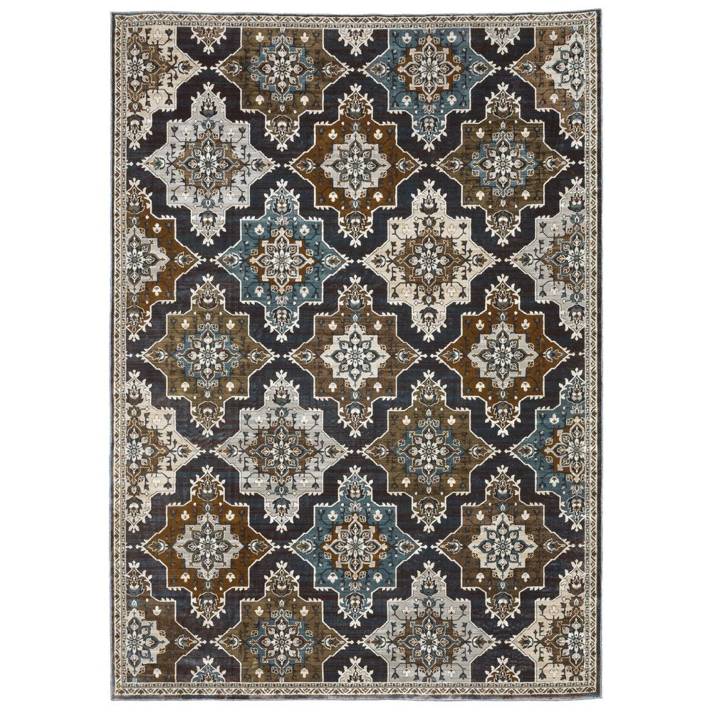 8' X 11' Gray And Blue Medallion Area Rug