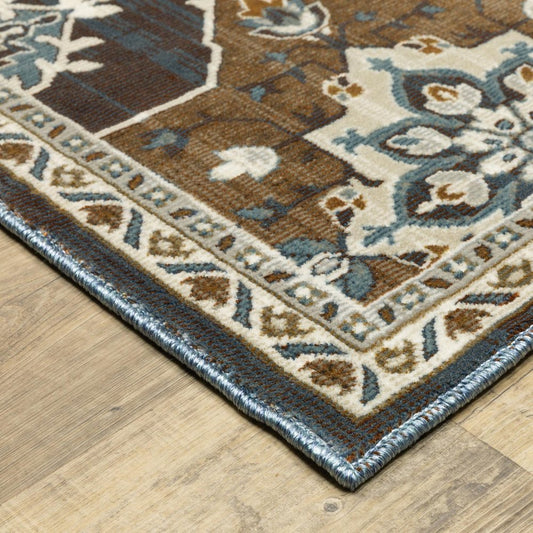 8' X 11' Gray And Blue Medallion Area Rug