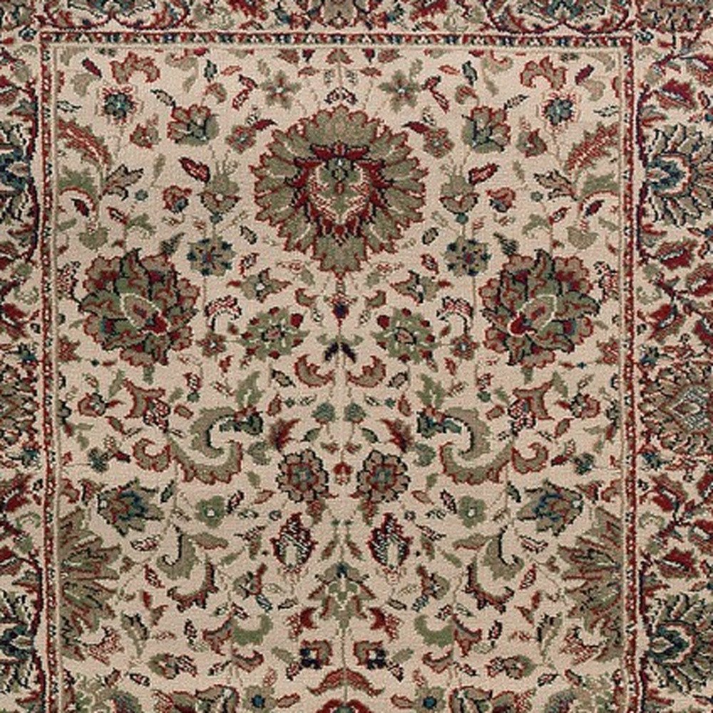 9' Ivory And Green Oriental Runner Rug