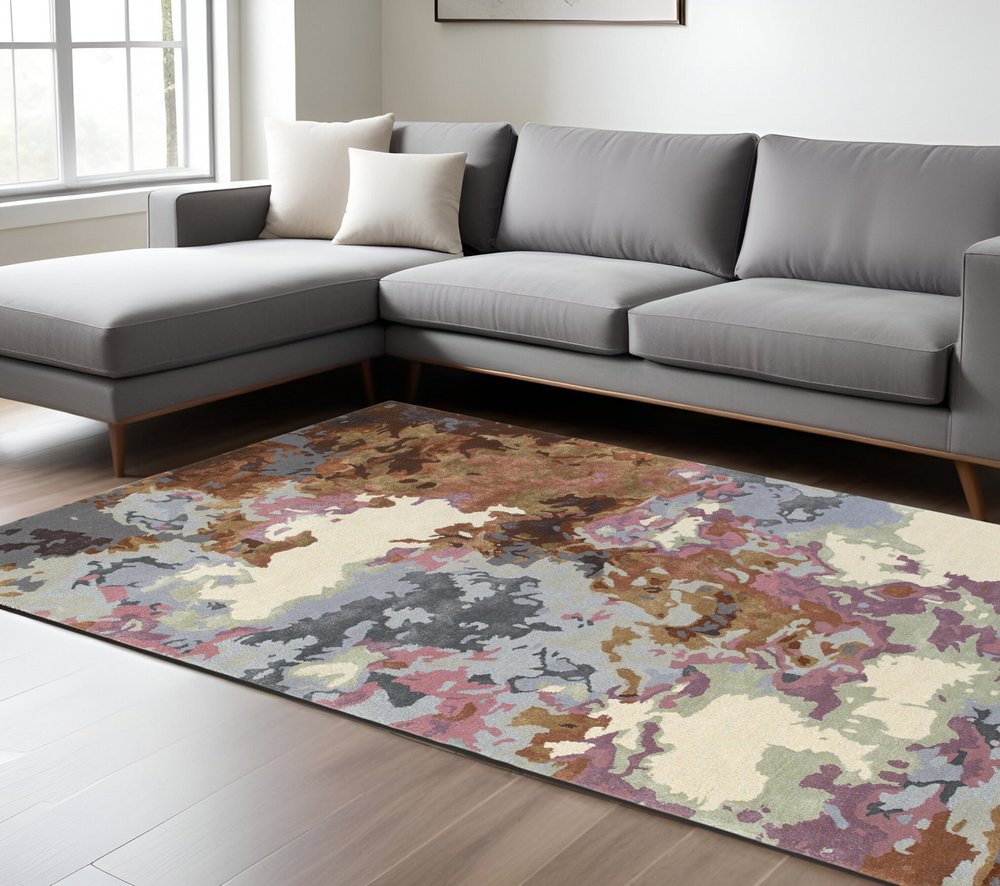 8' X 10' Blue And Brown Abstract Hand Tufted Area Rug