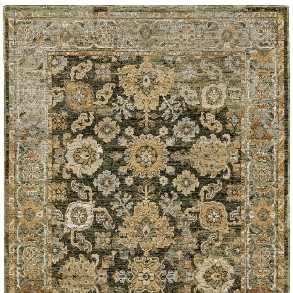 9' X 12' Green And Gold Oriental Area Rug