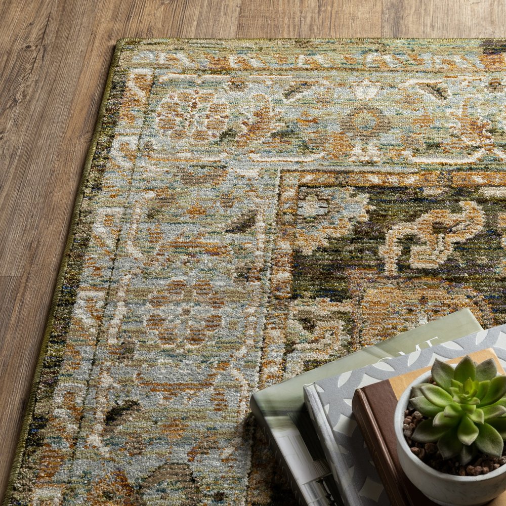 9' X 12' Green And Gold Oriental Area Rug