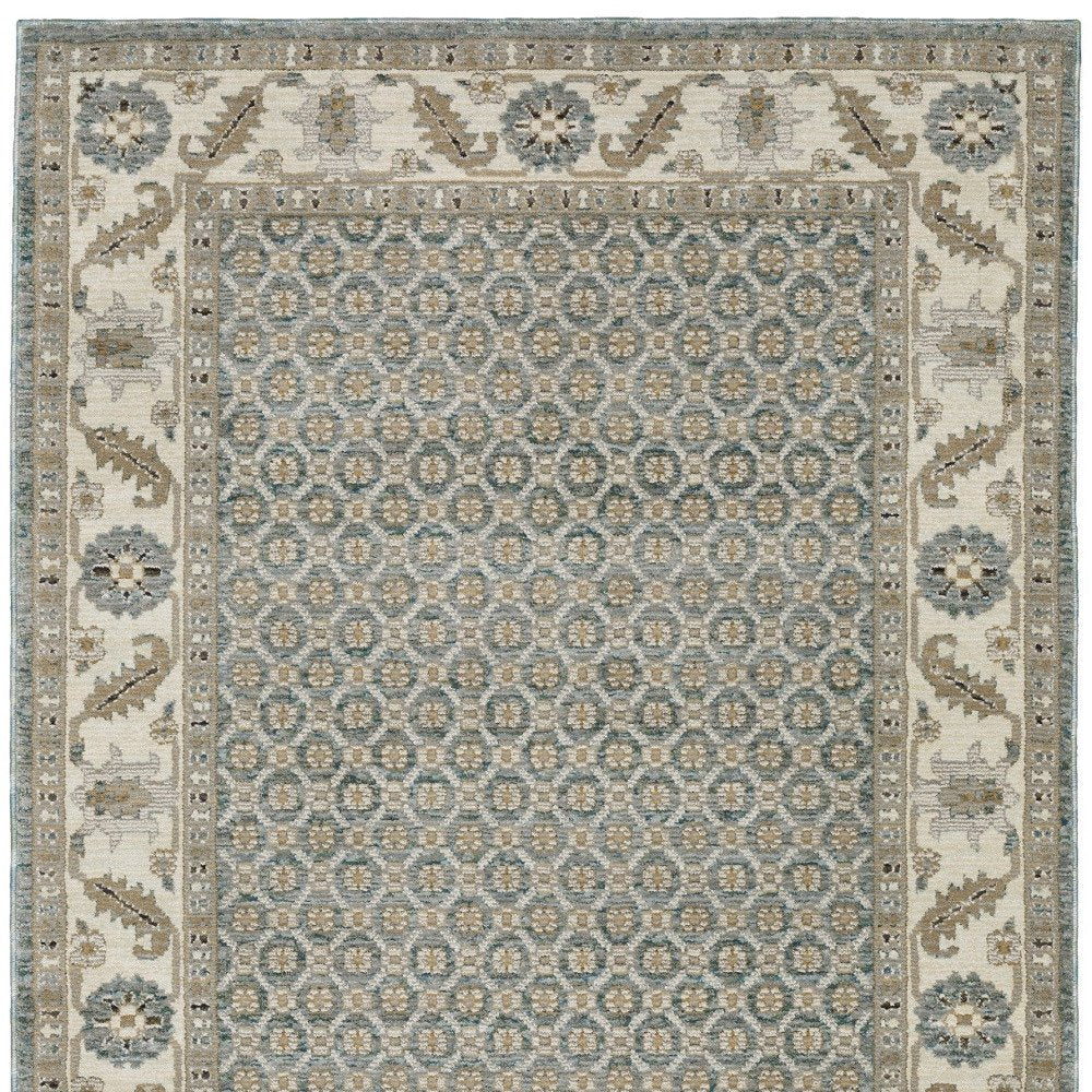 9' X 12' Blue And Ivory Oriental Area Rug