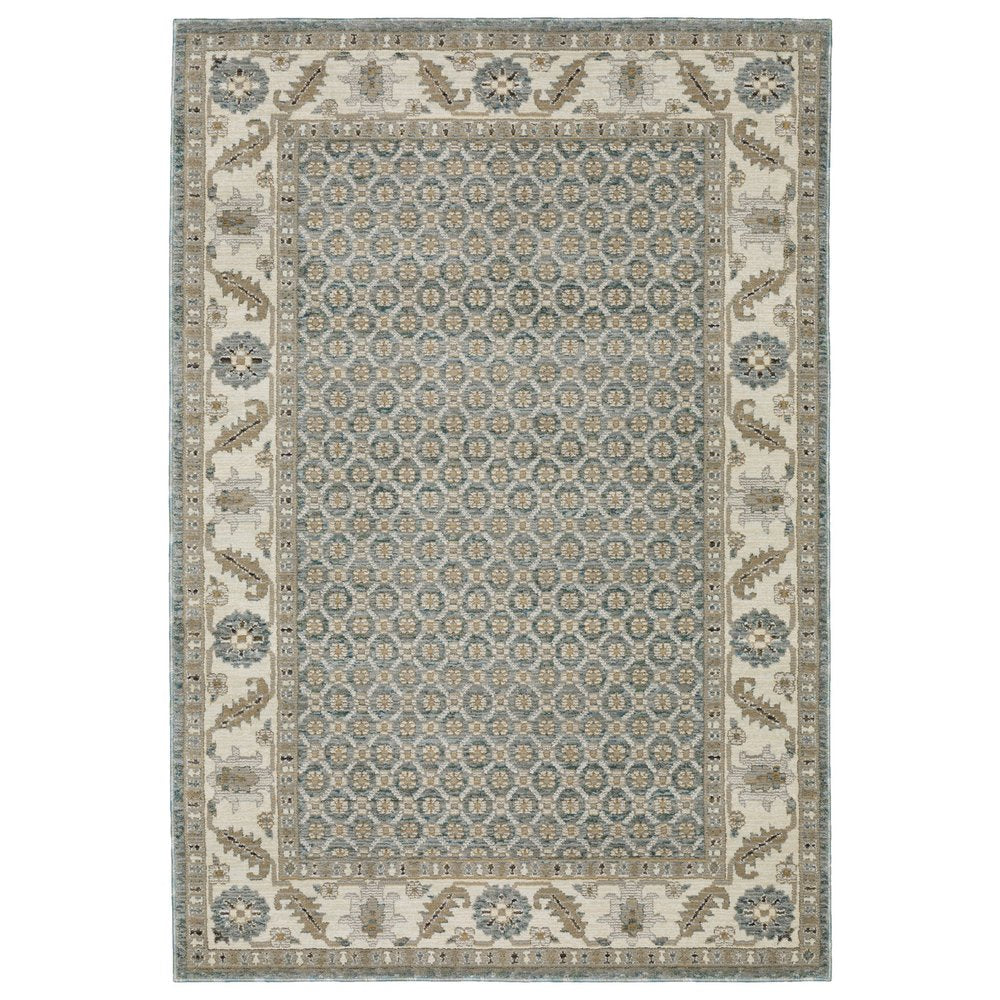 9' X 12' Blue And Ivory Oriental Area Rug