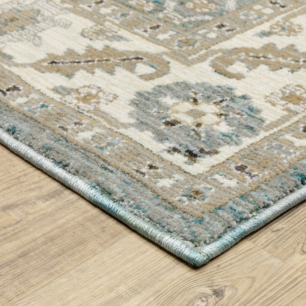 9' X 12' Blue And Ivory Oriental Area Rug