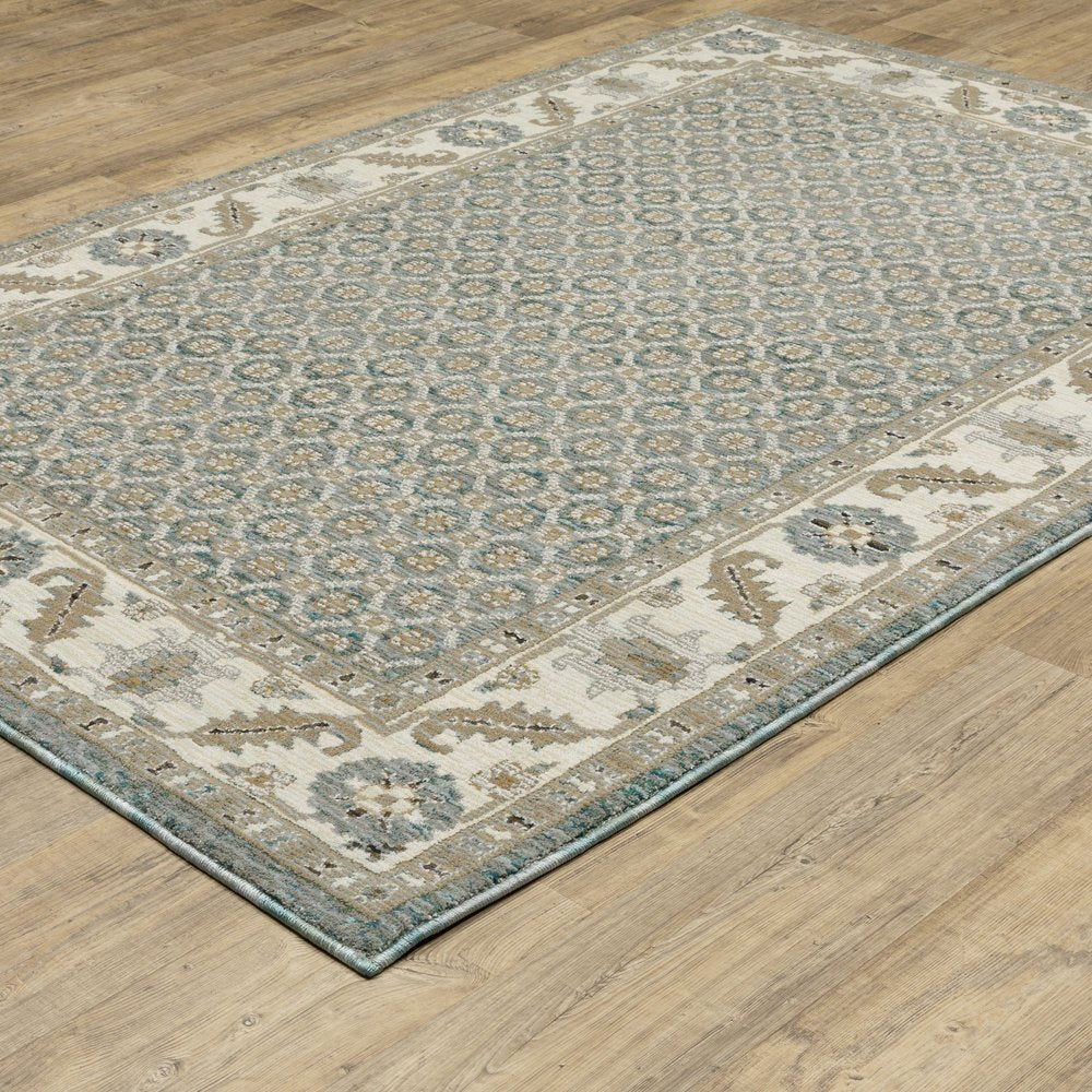9' X 12' Blue And Ivory Oriental Area Rug