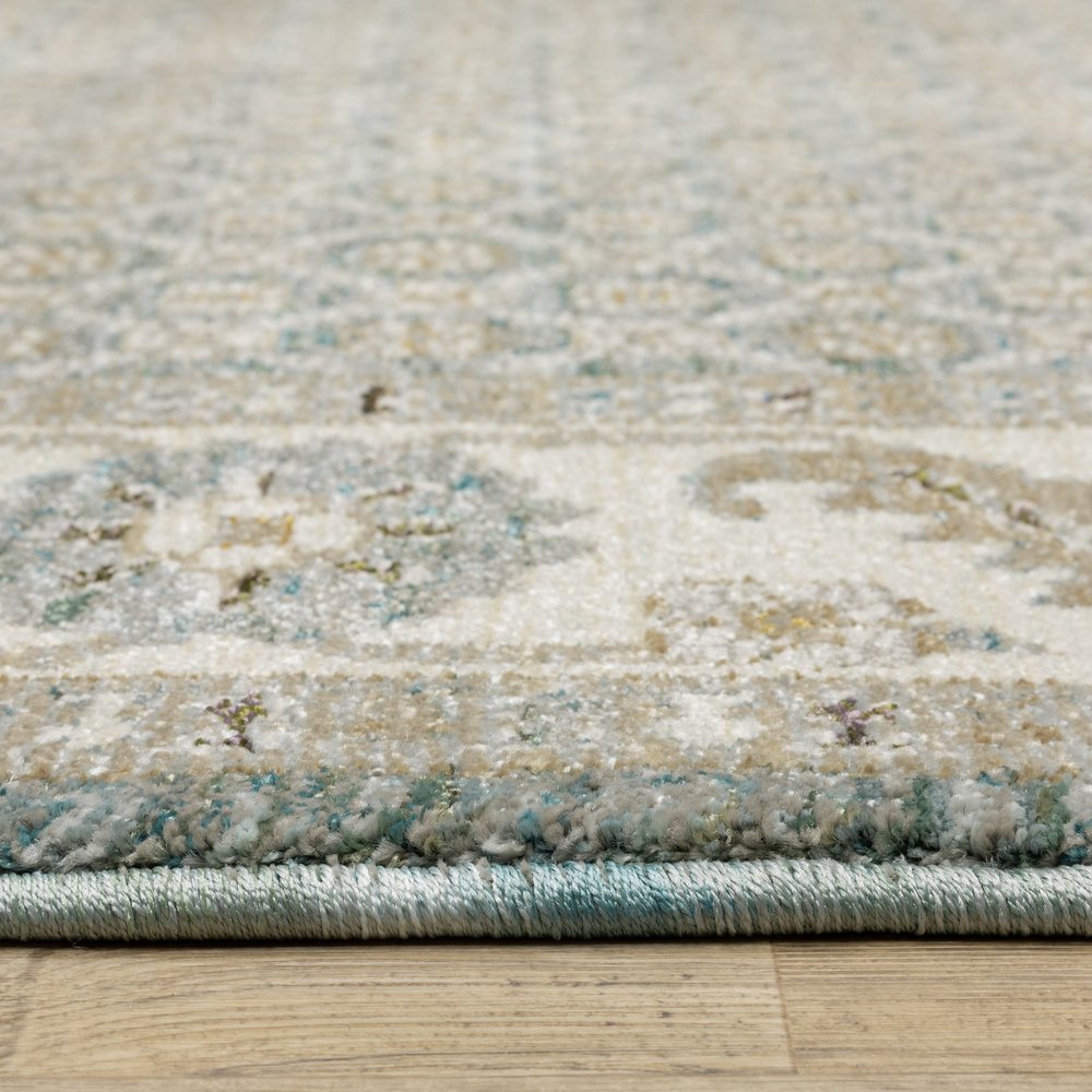 9' X 12' Blue And Ivory Oriental Area Rug