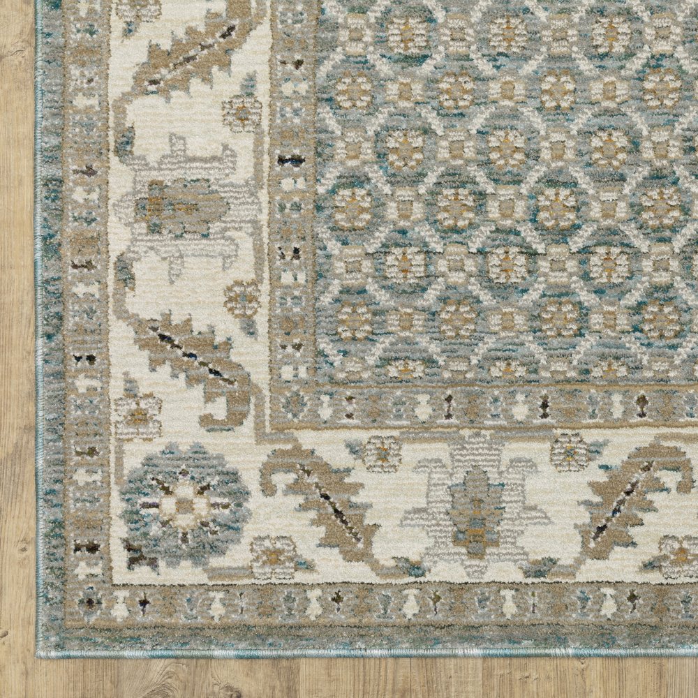 9' X 12' Blue And Ivory Oriental Area Rug