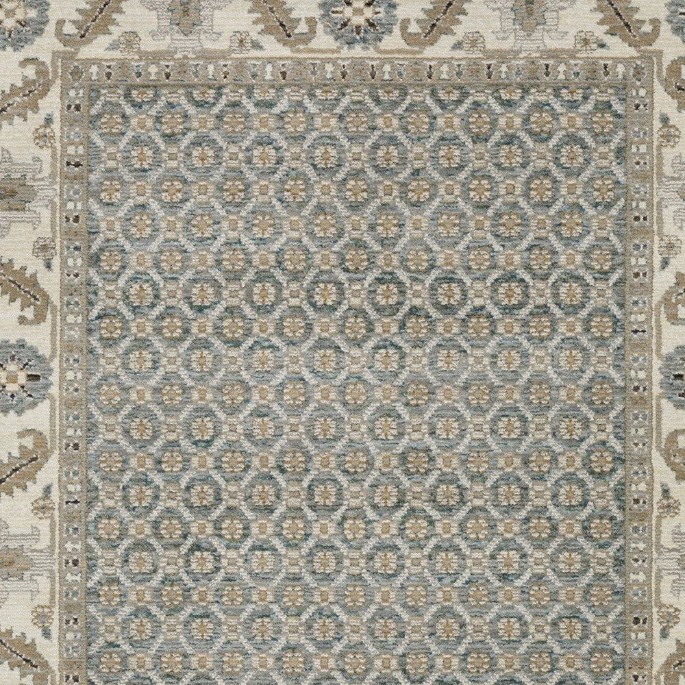 9' X 12' Blue And Ivory Oriental Area Rug