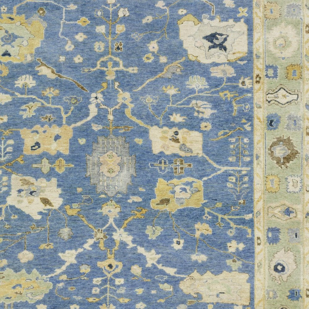 9' X 12' Blue And Green Wool Oriental Hand Knotted Area Rug With Fringe