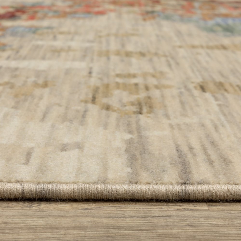 8' X 11' Beige Salmon And Tan Abstract Area Rug With Fringe