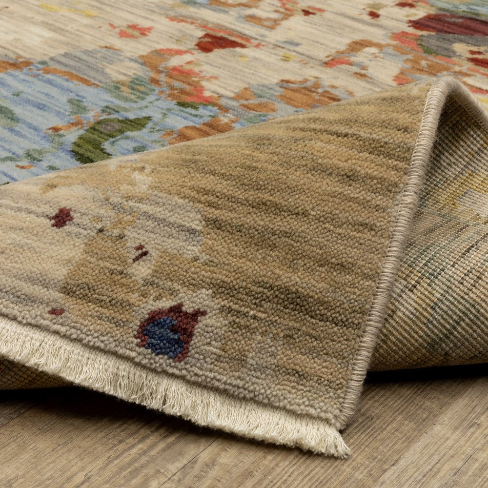 8' X 11' Beige Salmon And Tan Abstract Area Rug With Fringe