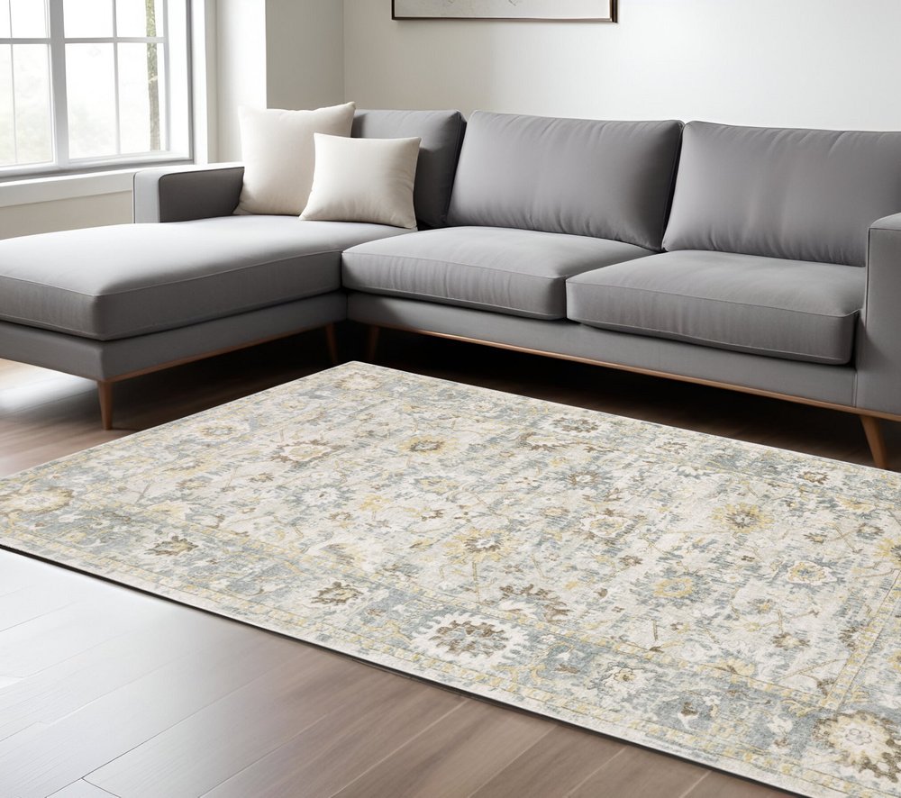 9' X 12' Ivory And Blue Oriental Hand Tufted Area Rug