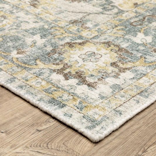 9' X 12' Ivory And Blue Oriental Hand Tufted Area Rug