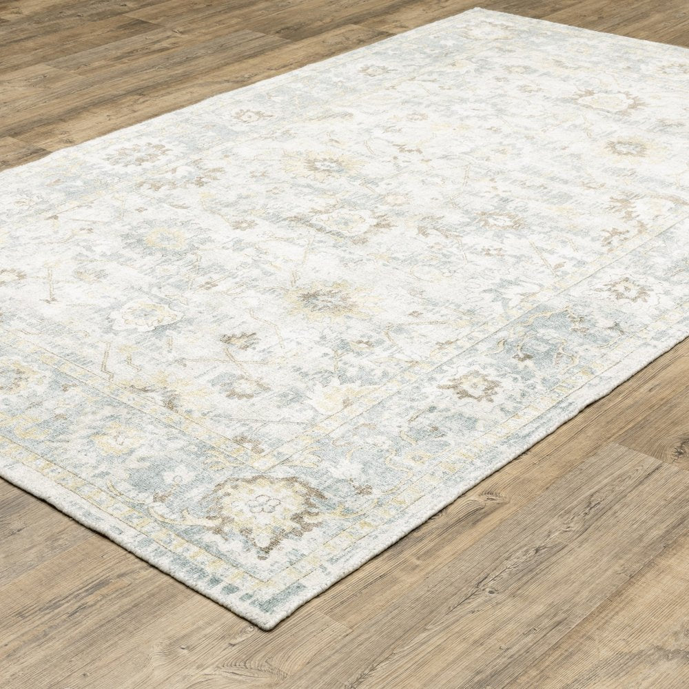 9' X 12' Ivory And Blue Oriental Hand Tufted Area Rug