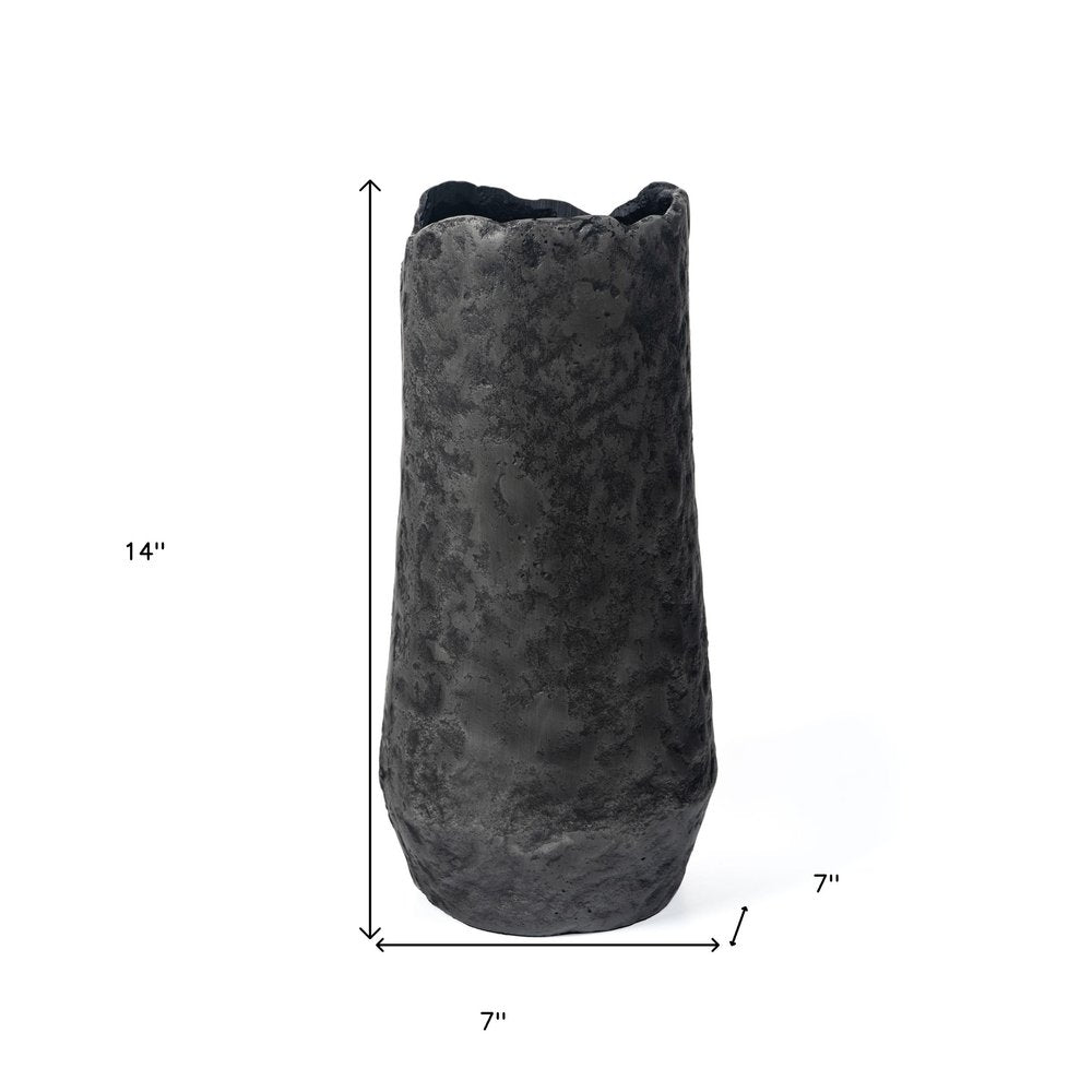 14" Gray Hammered Cylinder Aluminum Table Vase
