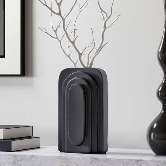 12" Black Geometric Aluminum Table Vase