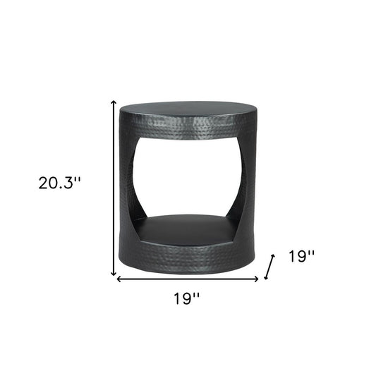 20" Black Iron Round Floor Shelf End Table