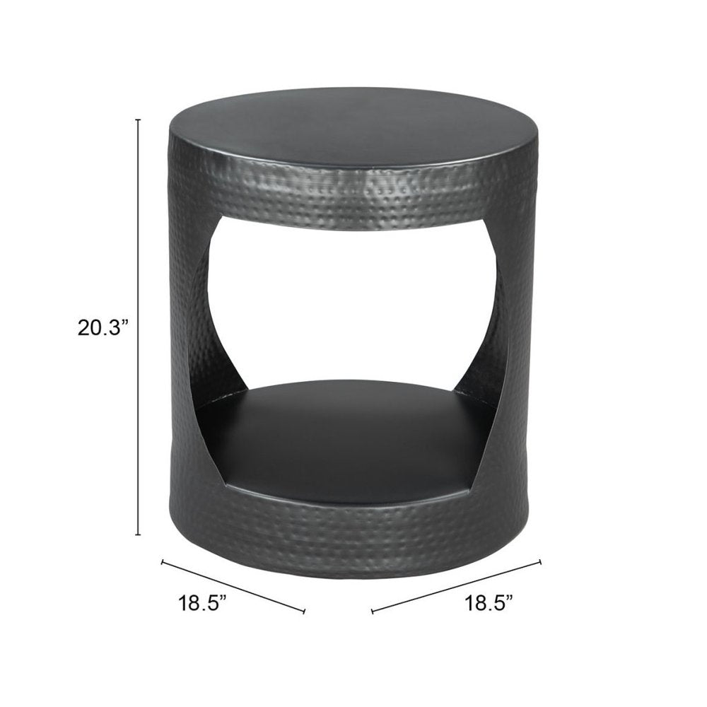 20" Black Iron Round Floor Shelf End Table