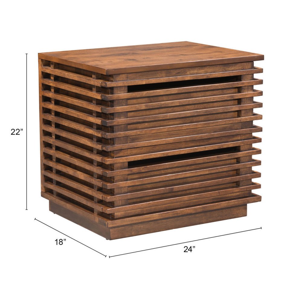 22" Brown Wood Block End Table With Two Drawers
