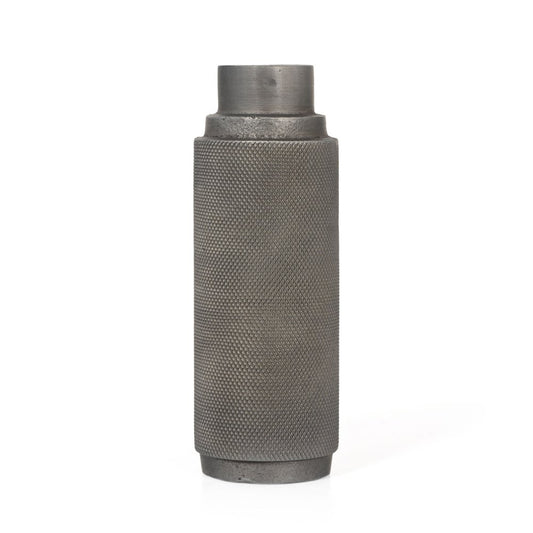 7" Gray Distressed Aluminum Geometric Tabletop Taper Candle Holder