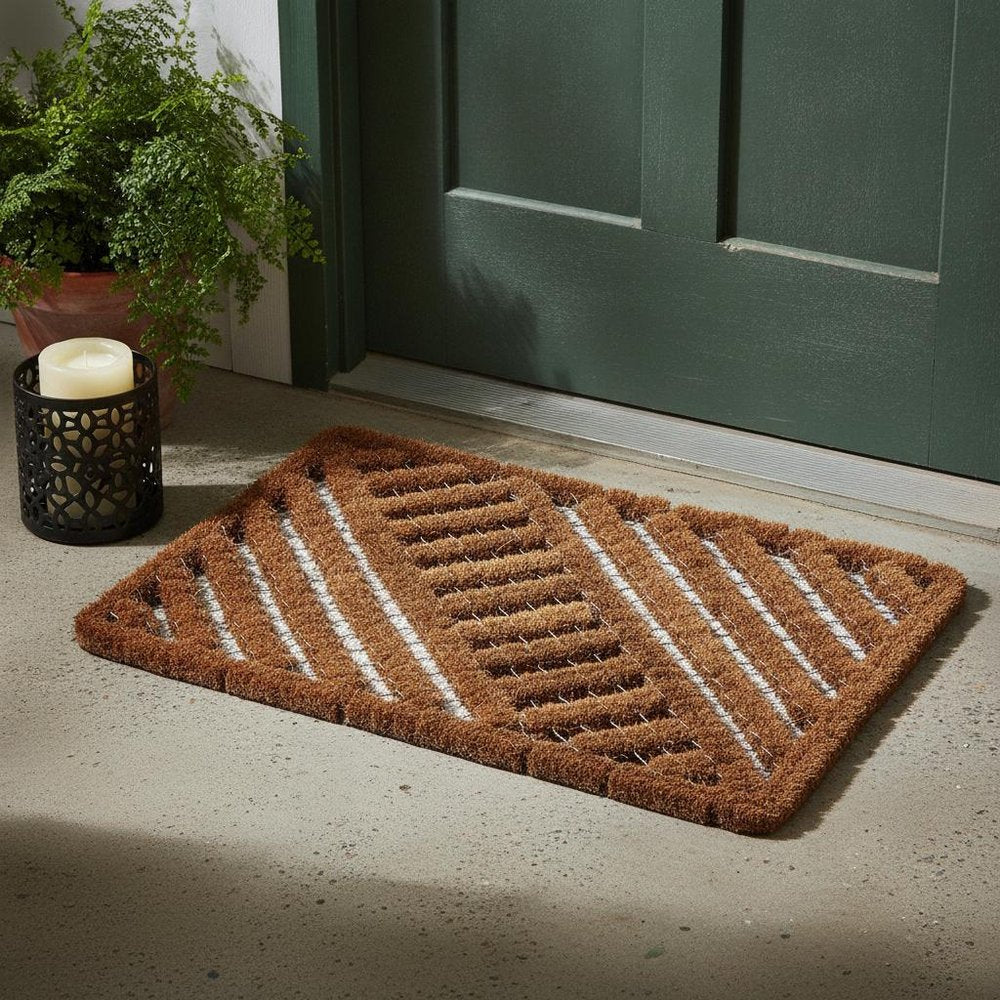 16" X 24" Brown Coir Geometric Outdoor Door Mat