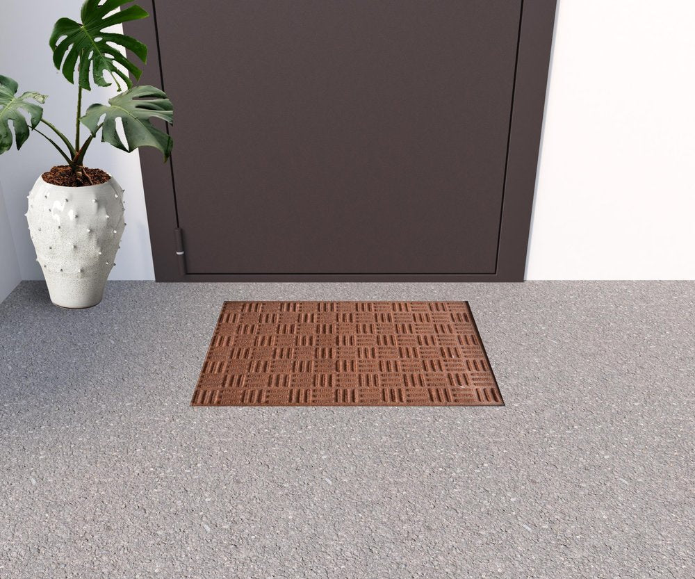 16" X 24" Brown Synthetic Fiber Abstract Outdoor Door Mat