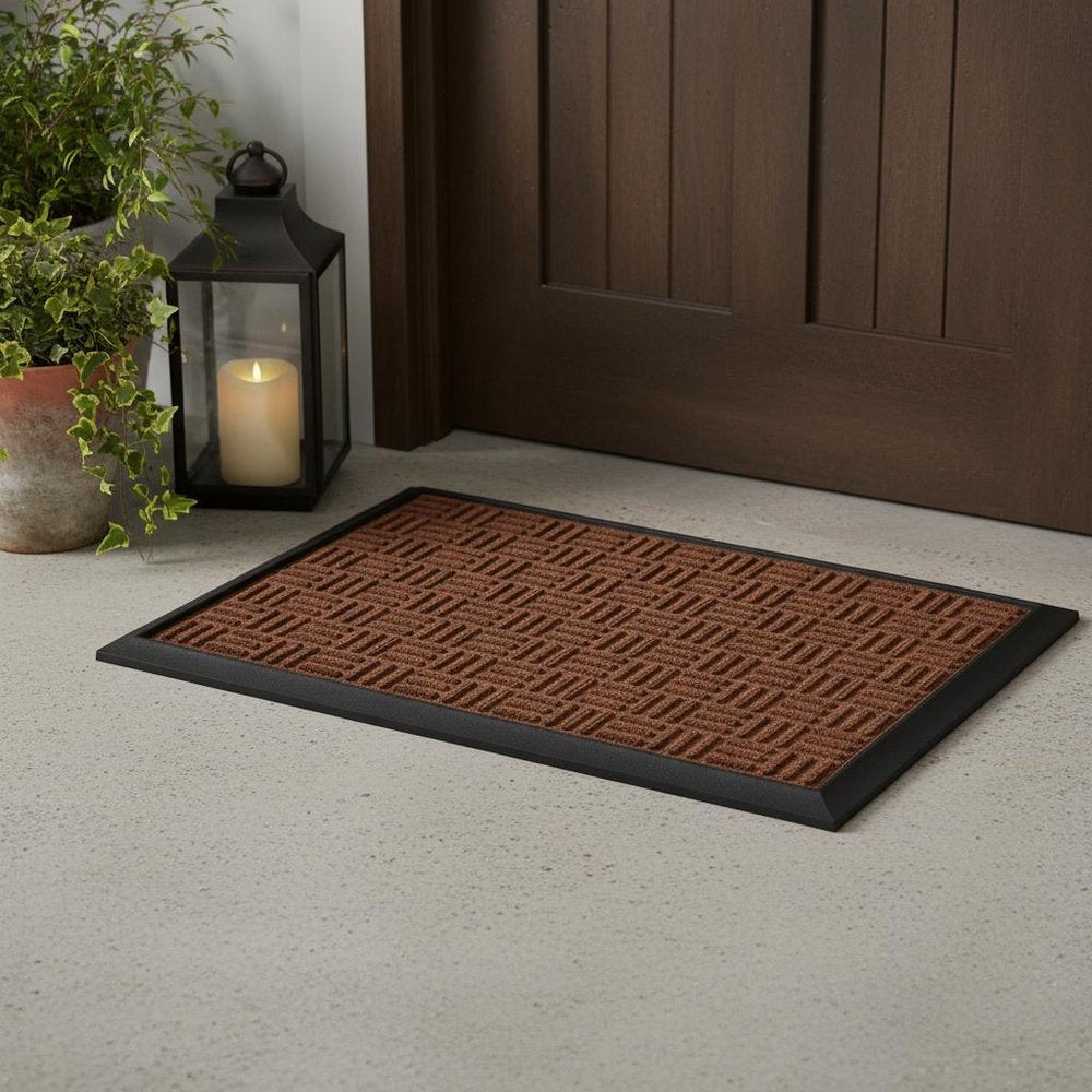 16" X 24" Brown Synthetic Fiber Abstract Outdoor Door Mat