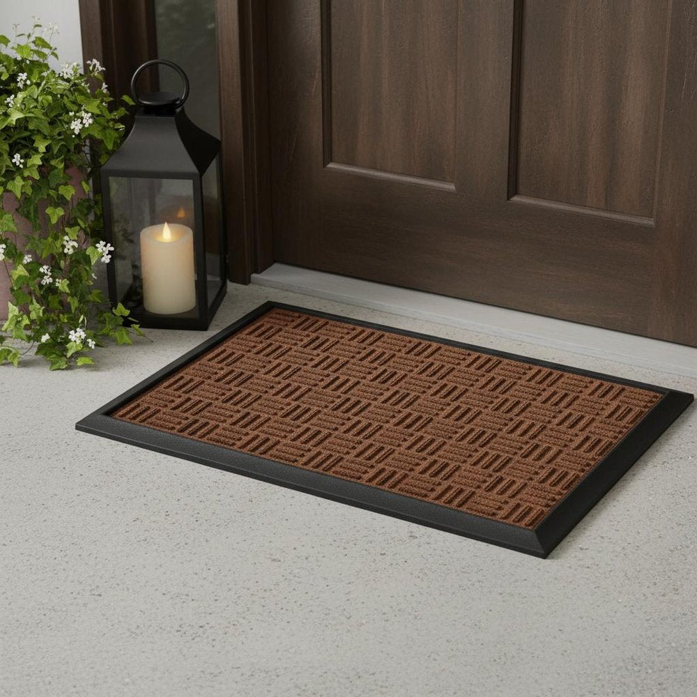 24" X 36" Brown Synthetic Fiber Abstract Outdoor Door Mat