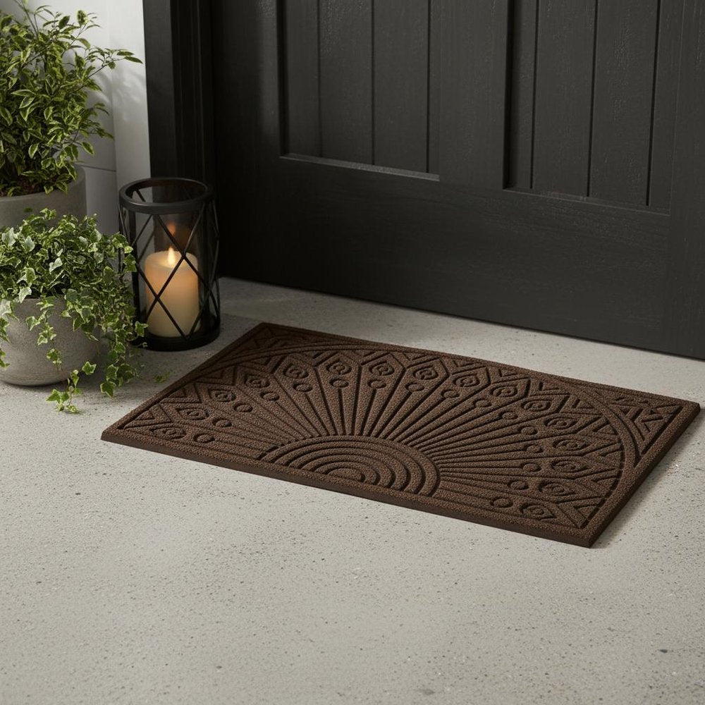 24" X 36" Brown Synthetic Fiber Abstract Outdoor Semi Circle Door Mat