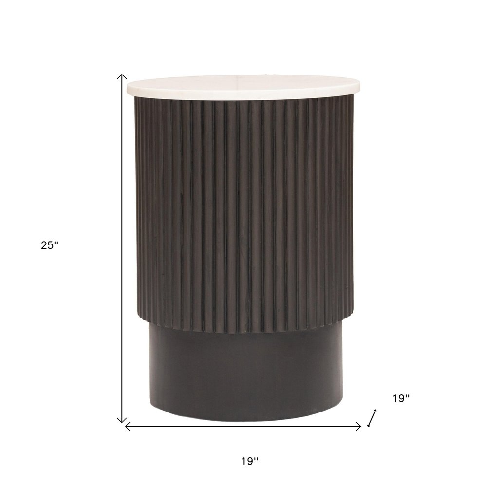 25" Black And White Solid Wood End Table