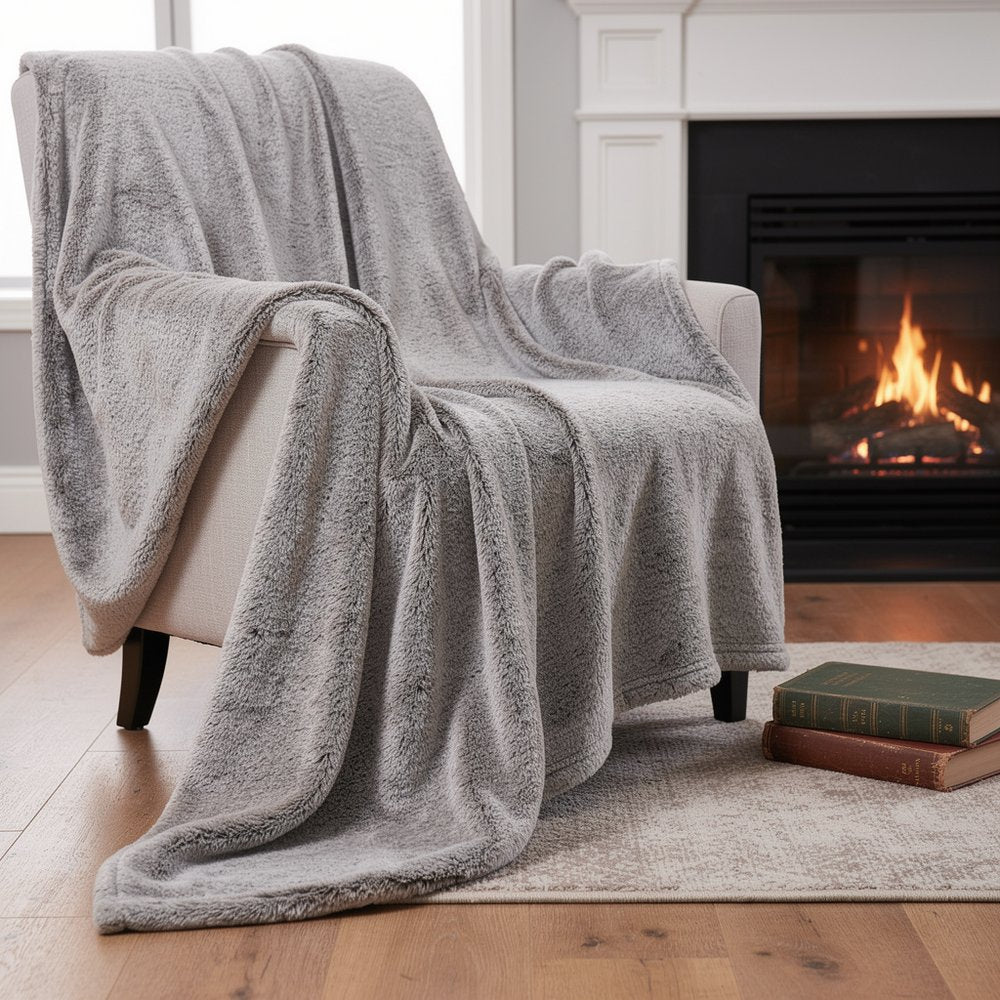 Gray Faux Fur Ombre Plush Throw