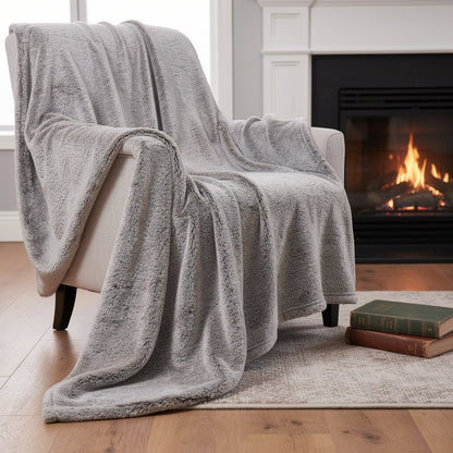 Gray Faux Fur Ombre Plush Throw