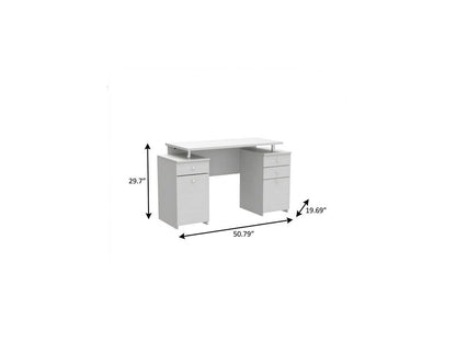 51" White Computer Desk With Five Drawers