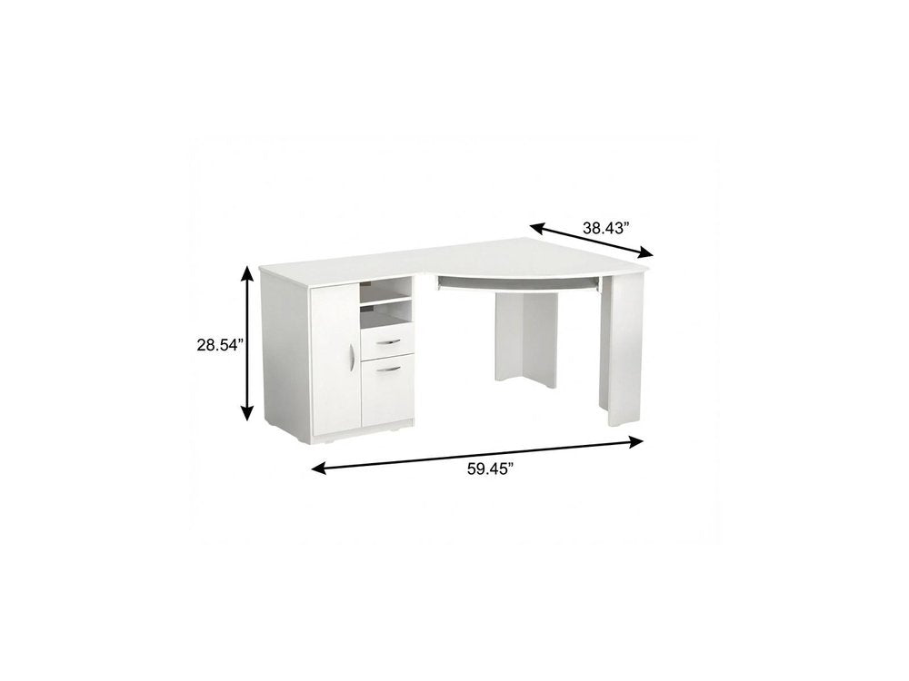 59" White Corner Computer Desk With Two Drawers